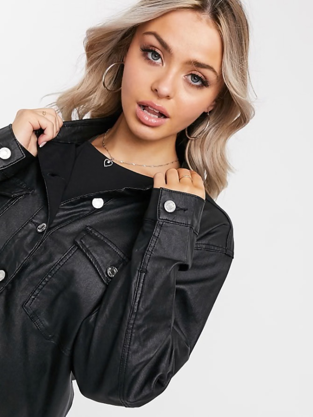 Missguided Black Faux Leather Button-Up Shirt Jacket